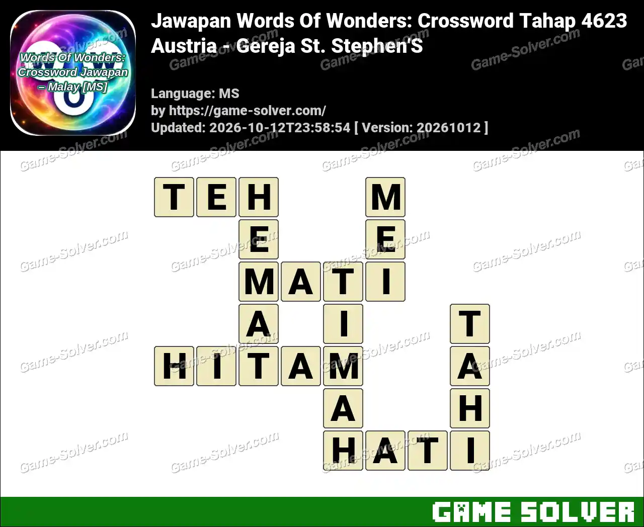 Jawapan Words Of Wonders: Crossword Tahap 4623 – Austria – Gereja St. Stephen’S